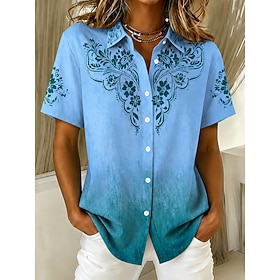 Women's Shirt Buttons Print Ombre Graphic Geometric Vintage Stylish Modern Short Sleeve Shirt Collar Regular Tops Casual Daily Blue Pink Green Summer Spring
