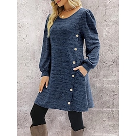 Women's Knee Length Dress Casual Dress Cotton Dress A Line Dress Basic Classic Daily Office Weekend Regular Fit Plain Sleeveless Crew Neck Blue Black Red Brown