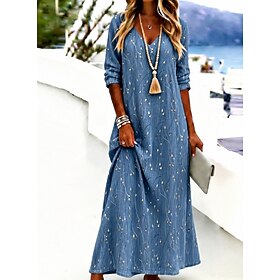 Women's Maxi Dress Sundress Sheath Dress Vacation Casual Boho Daily Holiday Regular Fit Floral Graphic Long Sleeve V Neck Blue Pink Purple Summer Spring Fall