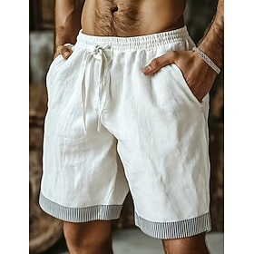 Men's Shorts Linen Shorts Summer Shorts Beach Shorts Drawstring Elastic Waist Color Block Solid Comfort Breathable Knee Length Casual Daily Outdoor Vacation Fa
