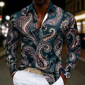 Men's Colorful Floral Shirt Satin Shirt Long Sleeve Casual Fashion Casual Vacation Party Evening Wear Dailywear Summer Spring Fall Collared Shirts 3D Print Blu
