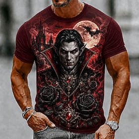 Halloween Men's Vampires T Shirt Short Sleeve T shirt 3D Print Crew Neck Shirt Dark Casual Daily Street Blue Wine Red Summer Spring Clothing Apparel S M L XL 2