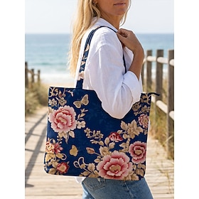 Women's Floral Tote Bag,Floral Print Handbag,Large Capacity Tote,Zipper Tote Bag,Women's Shoulder Bag,Shopping Bag,Travel Tote,Everyday Handbag.