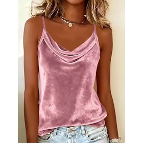 Women's Velvet Camisole Tank Top - Sleeveless Cami Shirt Elegant Casual Summer V-Neck Vest