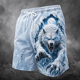 Halloween Men's Animal Wolf Swim Trunks Bathing Suits Swim Shorts Board Shorts Mid Waist Dark Daily Outdoor Side Pockets Mesh Lining Elastic Drawstring Waist D