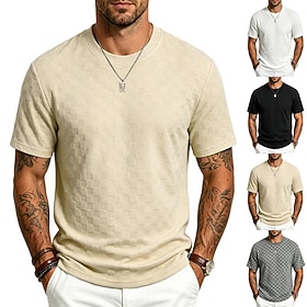 Men's T Shirt Short Sleeve Shirt Tee Top Short Sleeve Crew Neck Summer Spring Color Block Streetwear Stylish Leisure Jacquard Casual Daily Outdoor White Black