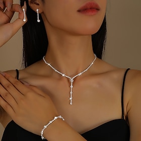 Jewelry Set Three-piece Suit Pearl Zircon 1 Necklace 1 Bracelet Earrings Women's Elegant Jewelry Set For Daily