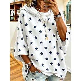 Women's Pullover Sweatshirt Patchwork Graphic Striped Fashion Casual Print Short Sleeve 3/4 Length Sleeve Hooded Regular Tops Casual Street Blue White Pink Gre