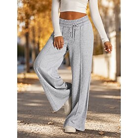 Women's Chinos Fashion Full Length High Waist Plain Pocket Comfort Stretchy Vacation ash-colored Spring Fall Loose Fit