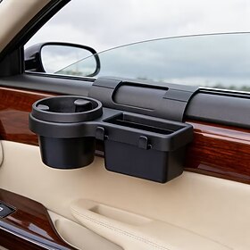 Car Window Cup Holder  Door Organizer, Multifunctional Automotive Side Door Storage Box with Phone Holder and Side Hooks for Keys, Charging Cables, Universal C