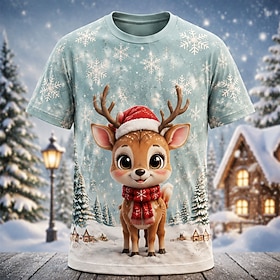 Christmas Women's T Shirt Print Graphic Animal Vintage Stylish Casual Short Sleeve Crew Neck Regular Tops Casual Daily Weekend Blue Yellow Pink Summer Spring F