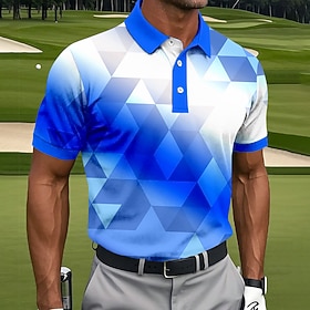 Men's Geometic Golf Sports Polo Shirts Short Sleeve Polo Shirts Collared Shirts Casual Athleisure 3D Print Buttons Spring  Summer Blue Purple Orange