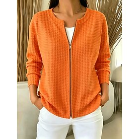 Women's Waffle Hoodies Pullover Plain Vintage Basic Classic Long Sleeve Crew Neck Regular Tops Casual Blue Black Yellow Orange Summer Spring Fall