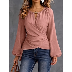 Women's Shirt Solid Color Elegant Bohemia Vacation Long Sleeve V Neck Long Tops Casual Daily Going out Blue Black Pink Red Apricot Spring Fall