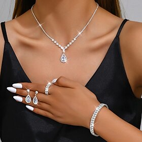 Jewelry Set Four-piece Suit Chrome 1 Necklace 1 Bracelet 1 Ring Earrings Women's Fashion Jewelry Set For Party