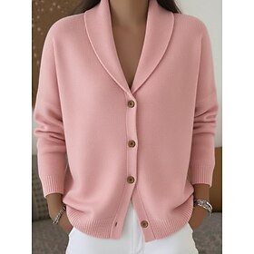 Women's Sweater Cardigan Sweater Cardigan Elegant Vintage Daily V Neck Buttons Long Sleeve Long Tops Knit Daily Holiday Going out Blue Khaki Fall Winter