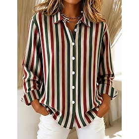 Women's Shirt Buttons Print Graphic Plaid Vintage Stylish Modern Long Sleeve Shirt Collar Regular Tops Casual Daily Wine Green Spring Fall