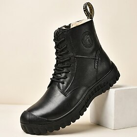 Men's Black Lace-Up Ankle Boots, Rugged Combat Work Boot Style for Outdoor Men, Riding, Hiking, Streetwear and Daily Use