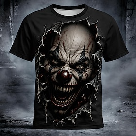 Halloween Men's Optical Illusion Creepy Clown 3D T Shirt Short Sleeve T shirt 3D Print Crew Neck Shirt Exaggerated Designer Horror Club Party Street Black 4 Bl