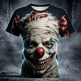 Halloween Men's Optical Illusion Creepy Clown 3D T Shirt Short Sleeve T shirt 3D Print Crew Neck Shirt Exaggerated Designer Horror Club Party Street Black 1 Pu