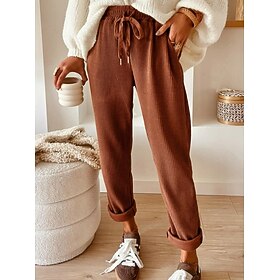 Women's Casual Pants Vintage Casual Daily Retro Vintage Full Length Mid Waist Plain Comfort High Elasticity Vacation Formal dark brown Ash Black Green Fall Win