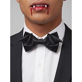 Men's Bat Bow Tie, Adjustable Gothic Halloween Bowtie in Polyester Faux Leather, Dark Vampire Costume Accessory for Parties, Cosplay, Themed Dinners, Stage Sho
