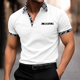 Men's Polo Shirts Casual Work Turndown Short Sleeve Leisure Comfortable Color Block Pocket Buttons Spring  Summer Regular Fit Blue White Pink Red Khaki Polo Sh
