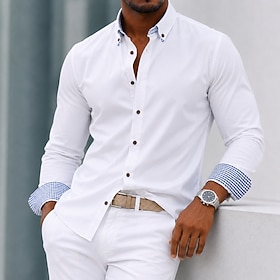 Men's Shirt Dress Shirt Button Down Shirt Color Block Daily Business White Light Blue Black Yellow Long Sleeve Turndown Spring All Seasons Clothing Apparel Pat