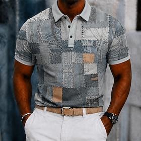 Men's Geometic Line Polo Shirts Short Sleeve Polo Shirts Collared Shirts Casual Athleisure 3D Print Buttons Breathable Mesh Summer Spring 1# 2# 3#