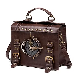 Steampunk Crossbody Satchel Bag Vintage Messenger Shoulder Bag for Women Men PU Leather Handbag with Clock Gears Rivets Gothic Victorian Cosplay Halloween Cost
