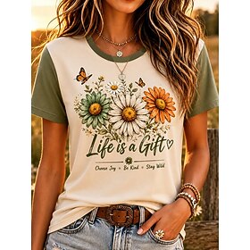 Women's T Shirt Print Floral Graphic Fashion Stylish Classic Short Sleeve Crew Neck Regular Tops Casual Daily Going out Blue Purple Green Summer Spring