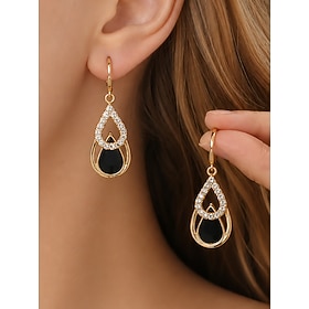 Women's Alloy Rhinestone Teardrop Drop Earrings, Gold Tone Dangle Earrings in Multiple Colors for Weddings, Parties, Dinners, Dates and Everyday Elegant Wear