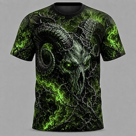 Men's Optical Illusion 3D pattern Reaper T Shirt Short Sleeve T shirt 3D Print Crew Neck Shirt Exaggerated Designer Horror Club Party Street Green 1# Green 2#