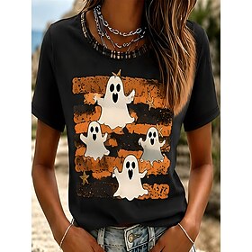 Halloween Women's T Shirt Print Graphic Pumpkin Halloween Vintage Stylish Classic Short Sleeve Crew Neck Round Neck Regular Tops Casual Daily Weekend Black Red