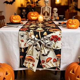 Halloween Table Runner Bowknot 1pc Pumpkin Ghost Bat Spider Mushroom Halloween Table Runner Fall Home Decor Gothic Farmhouse Dining Table Decoration Holiday Ki