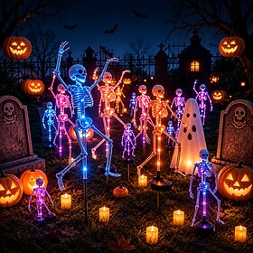 Halloween Skeleton Yard Stake Lights, Solar Skeleton Lamp Outdoor, IP44 Waterproof 3D Glow Bones LED Garden Light for Graveyard Lawn Patio Pathway, Purple  War