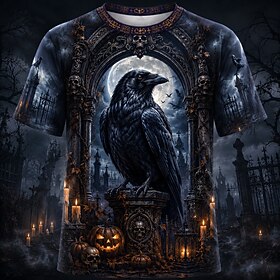 Halloween Men's Wolf Spider Crow T Shirt Short Sleeve T shirt 3D Print Crew Neck Shirt Exaggerated Designer Horror Club Party Street 1 2 3 Summer Spring Fall C