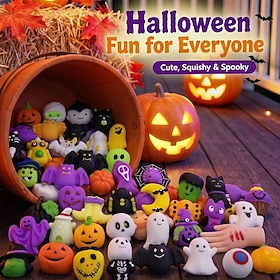 30 piezas de juguetes blandos de mochi de Halloween para aliviar el estrés, decoración clásica con formas de calabaza/fantasma/murciélago, material TPR súper s