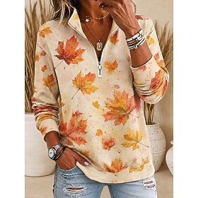 Women's Pullover Sweatshirt Zipper Graphic Geometric Casual Long Sleeve Half Zip Regular Tops Casual Dailywear Holiday Yellow Spring Fall