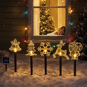 Christmas Decorations Outdoor, Christmas Pathway Lights, 5 PCS, Solar/Battery Christmas Pathway Lights, Waterproof Landscape LED, Easy Stake Setup, Yard Decor