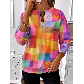 Women's Pullover Sweatshirt Zip Up Sweatshirts Zipper Print Floral Graphic Paisley Fashion Casual Long Sleeve Crew Neck Regular Tops Casual Street Dailywear Wh