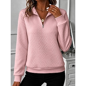 Women's Waffle Hoodies Textured Zip Up Sweatshirts Half Zip Casual Long Sleeve Half Zip Regular Tops Casual Black Yellow Pink Dark Blue Light Blue Summer Sprin