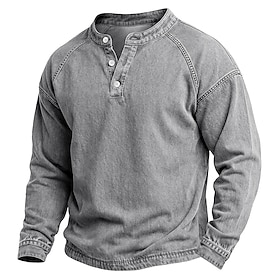 DenimTone™️Men's T Shirt Henley Shirt Wash Shirt Tee Top Long Sleeve Henley Fall Winter Spring Fall Plain Vintage Streetwear Casual Washed Raglan Sleeves Casu
