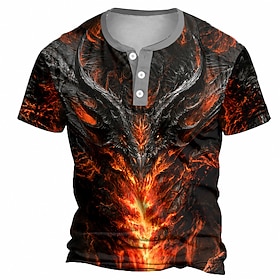 Men's Halloween Dragon Flame Dark T Shirt Henley Shirt Short Sleeve Designer Graphic Retro Vintage Casual Daily Street Summer Spring Blue Purple Orange Henley