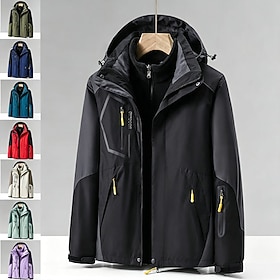 Men's Outdoor Jacket Fleece Jacket Casual Jacket Hoodied Jacket Casual Daily Waterproof Windproof Pocket 2 Piece Fall Winter Color Block Streetwear Daily Hoode