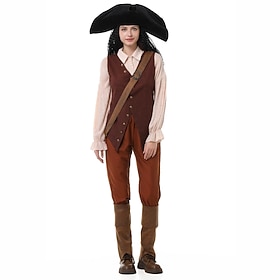 Set Retro Vintage Medieval Renaissance Blouse / Shirt Hat Vest with Accessories Pirate Fancy Dress Women's Fantasy Halloween Carnival Masquerade Party Performa