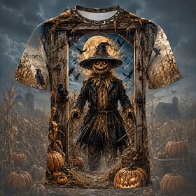 Halloween Men's Pumpkin Straw T Shirt Short Sleeve T shirt 3D Print Crew Neck Shirt Exaggerated Designer Horror Club Party Street 1 2 Summer Spring Fall Clothi