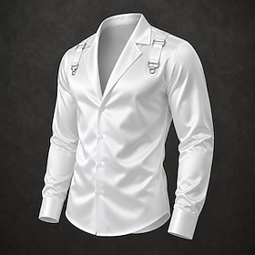 Men's Shirt Satin Shirt Dress Shirt Button Up Shirt Prom Shirt Gradient Wedding Formal White Black Long Sleeve Notch All Seasons Clothing Apparel