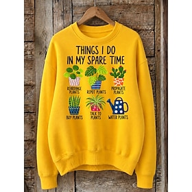 Women's 100% Cotton Sweatshirts Graphic Fashion Modern Casual Long Sleeve Crew Neck Regular Tops Blue Black Yellow Pink Red Spring Fall