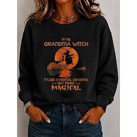 Halloween Women's Pullover Sweatshirt Print Graphic Letter Halloween Fashion Casual Long Sleeve Crew Neck Regular Tops Casual Street Dailywear Black Green Fall